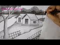 How to draw Village Landscape Scenery with pencil, Pencil drawing for beginner's step by step
