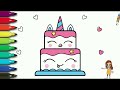 How to Draw a Cute Unicorn Cake - Easy Draw and Color Step by Step
