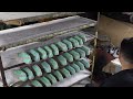Mass production process of women's handmade shoes.Shoe factory in Korea.