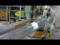 The process of making telephone poles. A Japanese factory that supports social infrastructure.