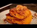 Breakfast for Dinner - Stacked Sweet Potato Pancakes with Butter and a Dusting of Cinnamon.