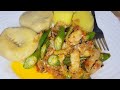 Saltfish & Okra with yellow Yam and Dumplings