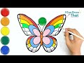 Rainbow Butterfly Easy Drawing, Coloring, and Painting Tutorial for Kids and Toddlers