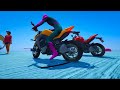 Hombre Araña en moto | GTA 5 moto moto vs desafío de tren para Superhéroes en mega rampa- GTA Gaming