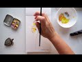 How to paint transparent layered golden flowers in abstract style: floral watercolor painting