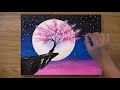 Cherry Blossom under Moonlight / Acrylic Painting Technique #459