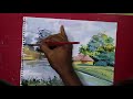 Watercolor Nature Scenery Painting || Watercolor Techniques || Village Nature
