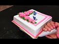 Beautiful Flowers Cake Decoration |Square Shape And Pink Colour Flowers Birthday Cake|By Chef Fayyaz