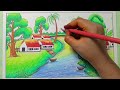Lakeside Beautiful Village Scenery Drawing Tutorial (step by step) | Drawing for Beginners