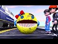 【踏切アニメ】あぶない電車 TRAIN VS POLICE MS PACMAN【カンカン】踏切 FumikiriTrain 3D Railroad Crossing Animation #1