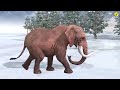 Five Mammoths Vs Zombie Tigers Fight on Snow Attack Baby Elephant Rescue Saved by Zombie Mammoth