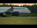 The best aircraft of AEROFLOT - luxury Airbus A350-900. Take off at sunrise.