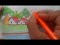 How to draw easy scenery drawing with beautiful landscape village with riverside scenery drawing