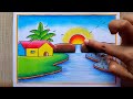 Paddy field with Farmer Scenery drawing easy| Landscape scenery drawing| Village scenery drawing