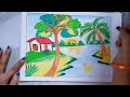 easy morning beautiful  scene drawing|| drawing village scenery /step by step