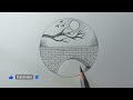 Landscape Drawing in a Circle | Bridge On the Sea | Scenery Drawing Easy - Beautiful Circle Drawing