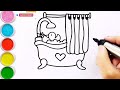 Easy and Cute Microwave toys | Three Lipstick & Bathtub 🛁 Drawing and Coloring for Beginners