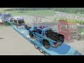 TRANSPORTING CARS, AMBULANCE, POLICE CARS, FIRE TRUCK OF COLORS! WITH TRUCKS! - FS 22