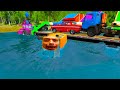 Transporting Pixar Cars vs Funny Cars and Big & Small Cars and Tractor Truck Rescue Bus - BeamNG