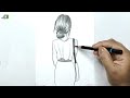 How to draw a girl from behind | Easy and simple drawing of a girl from behind