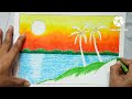 How to draw a scenery  Coconut trees or sun and river drawing