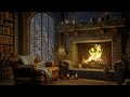 Crackling Fireplace Ambience Sounds 🔥 Cozy Cabin Ambience | Soft Jazz Music, Blizzard For Sleep 🔥