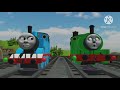 Thomas pushes James into the water