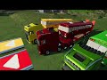 TRANSPORTING EXCAVATOR, MIXER TRUCK, BUS, BULLDOZER, POLICE CARS TO GARAGE WITH SCANIA TRUCK - FS22