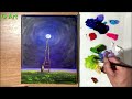 Acrylic painting of  Moonlight night sky landscape step by step easy/Acrylic Painting for Beginners