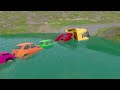 Double Flatbed Trailer Truck vs Speedbumps Train vs Cars | Tractor vs Train Beamng.Drive 050