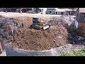 Best Action Ever!! Komatsu Bulldozer Clearing Trash In Village With Small Dump Trucks