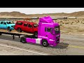 Flatbed Trailer new BRABUS Cars Transportation with Truck - Pothole vs Car #02 - BeamNG.Drive