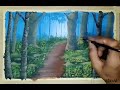 natural landscape painting of morning mist in the middle of the forest//fog landscape painting.