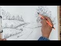 Landscape drawing with pencil.#landscape #pencildrawing #Step by step landscape design training#art