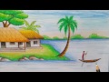 How to draw village scenery with oil pastel step by step