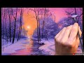 👍 Acrylic Landscape Painting - Winter Sunset / Easy Art / Drawing Lessons / Satisfying Relaxing.