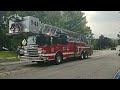 Randolph fire company engine 41 and tower 43 with old station siren arrival at Roxbury wet down