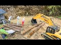 RC EXCAVATOR # oleng hampir terbalik kesungai# proses pembuatan jembatan kayu jalan penghubung desa