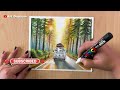 Road Trip Scenery Painting | Oil Pastel Nature Drawing - Step by Step