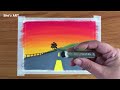 Easy Oil Pastel Sunset Road Landscape Painting for beginners | Oil Pastel Drawing