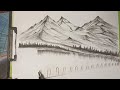 How To Easy Scenery Drawing With Charcoal Pencil || Mountain, River Easy Drawing