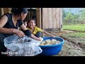 The mother and son harvested bamboo shoots goes to the market to sell & cooking food for the pigs