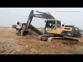 Heavy Dump Truck Stuck In Deep Hole & Recovery By Excavator, Bulldozer ឡានដឹកដីធ្ងន់ជាប់ផុងជ្រៅ