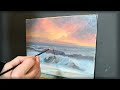 Glowing Sunset Seascape Painting Demo | Sunset Clouds Oil Painting