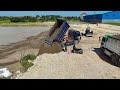 Unbelievable! Small Machine D20P Pushing Sand Slipping Fall Into Deep Water Recovery Helping By D40P