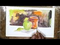 Still Life Painting with Poster Color  | Green Apple Drawing | fruits art