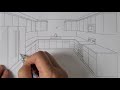 How to draw a kitchen in one point perspective