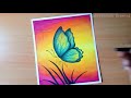 Easy Butterfly Scenery Drawing with Oil Pastels - Step by Step