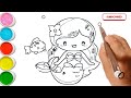Draw Mermaid  Coloring For Kids & Toddlers I Kids Colour & World 💕🦄 #draw#colors#kids