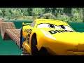 Mack truck vs Dinoco vs Impossible Log Wave Bridge Truck Car Rescue -Cars vs Deep Water-BeamNG.drive